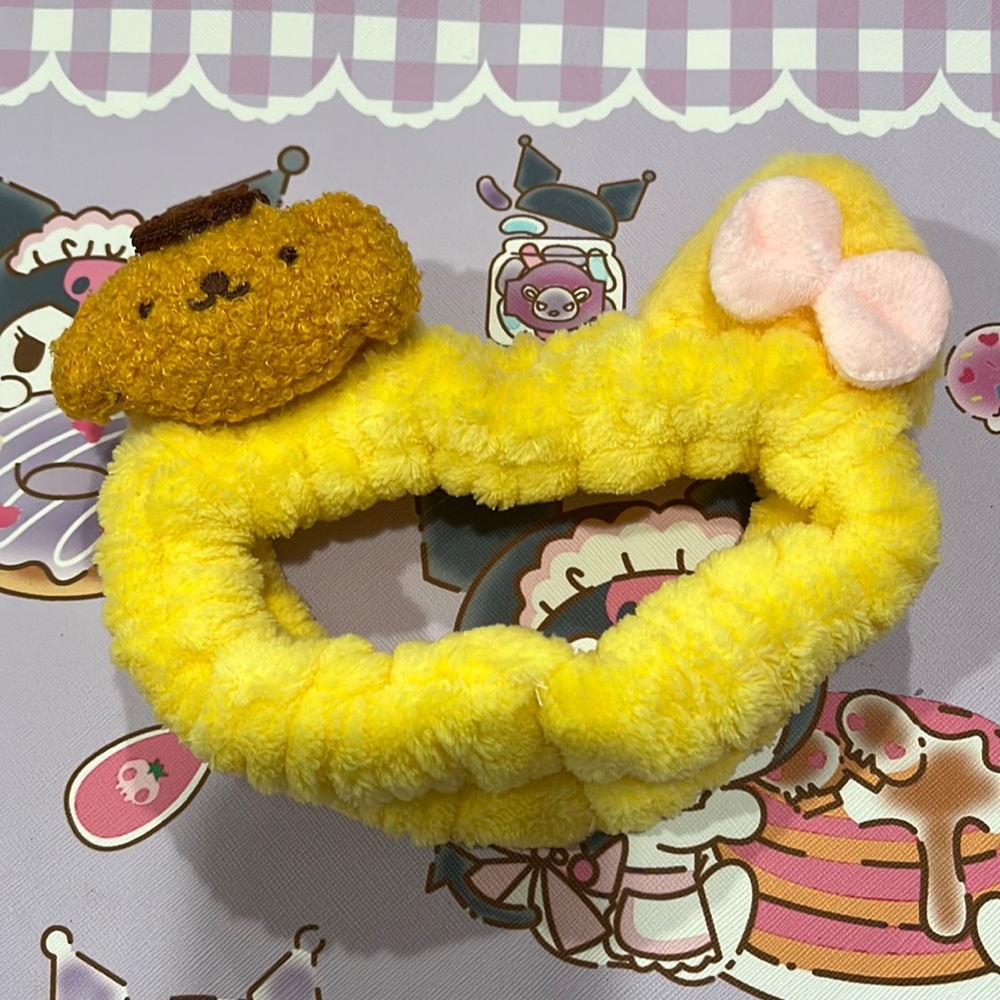 Yellow Pompompurin Soft Stretchy Spa Headband with Ears and Bow
